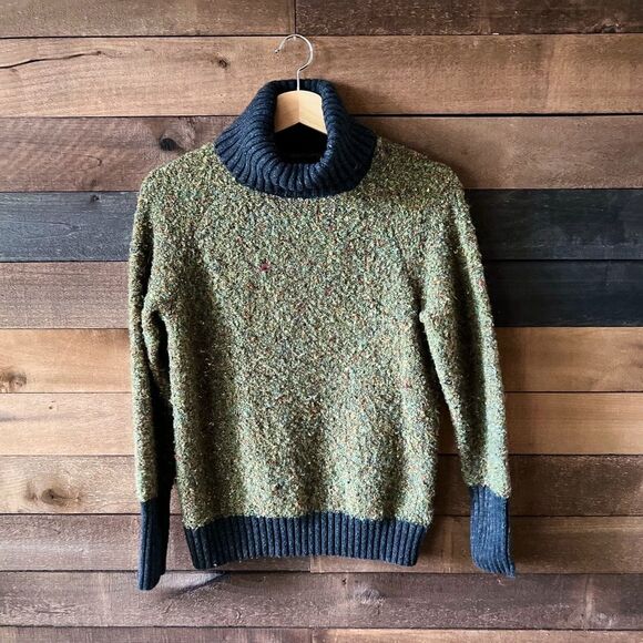 Cynthia Rowley Sweaters - Cynthia Rowley Women's Green Speckled Wool Blend Knit Turtleneck Sweater